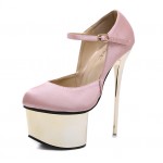 Pink Satin Gold Platforms Mary Jane Bridal Stiletto Super High Heels Shoes